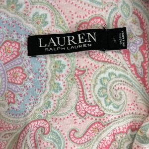 Lauren Ralph Lauren black label Pajama Top Short Sleeve Button Up Paisley Pink L